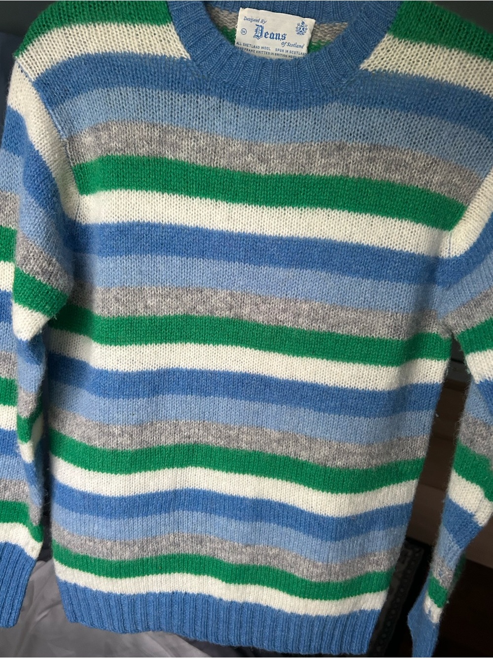 Vintage Deans of Scotland Shetland Wool Striped Crewneck Sweater SZ34/XS